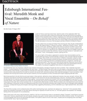 Edinburgh International Festival: Meredith Monk and Vocal Ensemble – On Behalf of Nature
