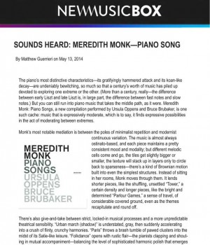 Sounds Heard: Meredith Monk—Piano Songs