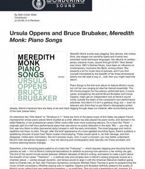 Ursula Oppens and Bruce Brubaker, Meredith Monk: Piano Songs